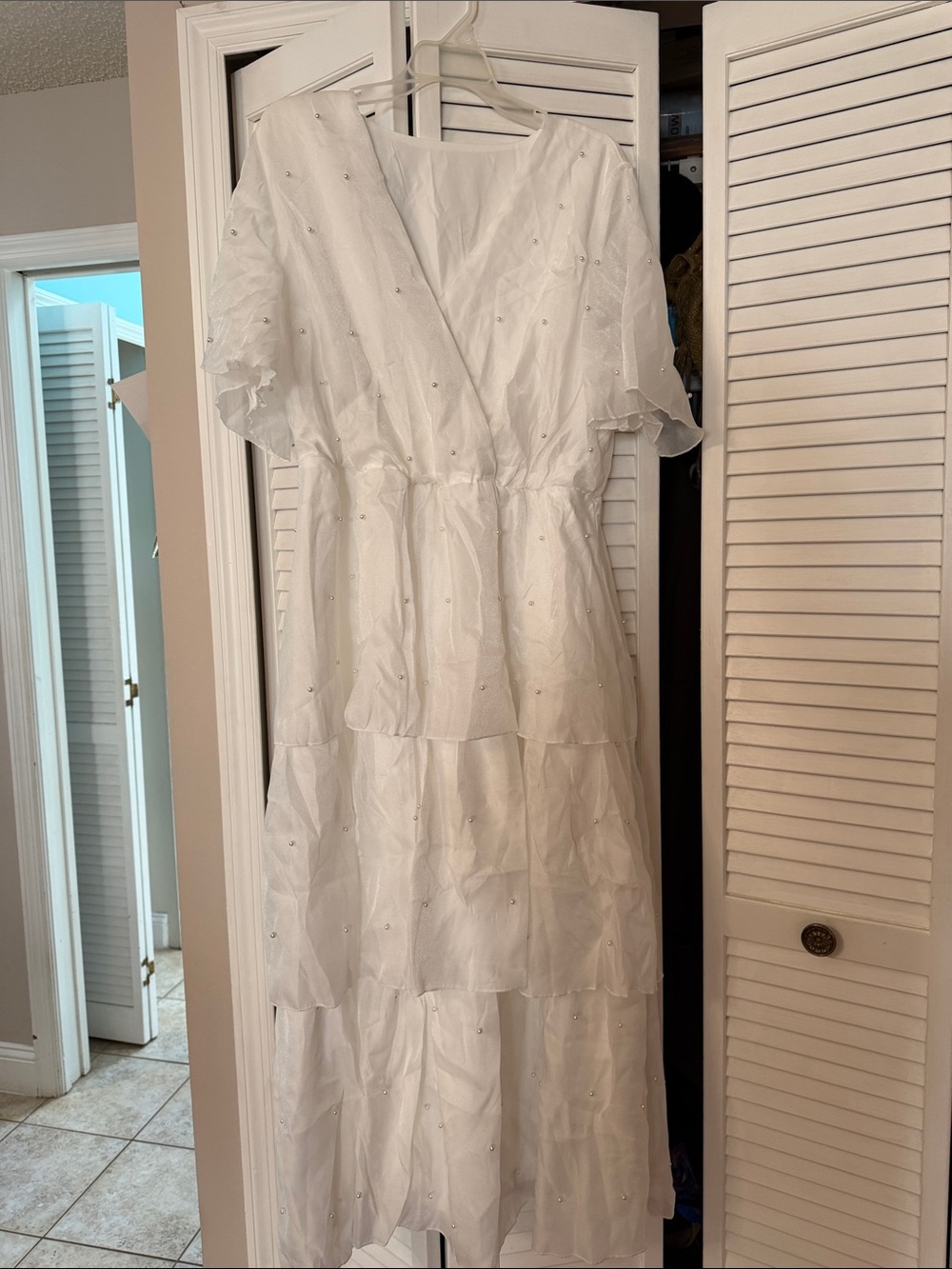 SHEIN White Tiered Eyelet Ruffle Maxi Dress